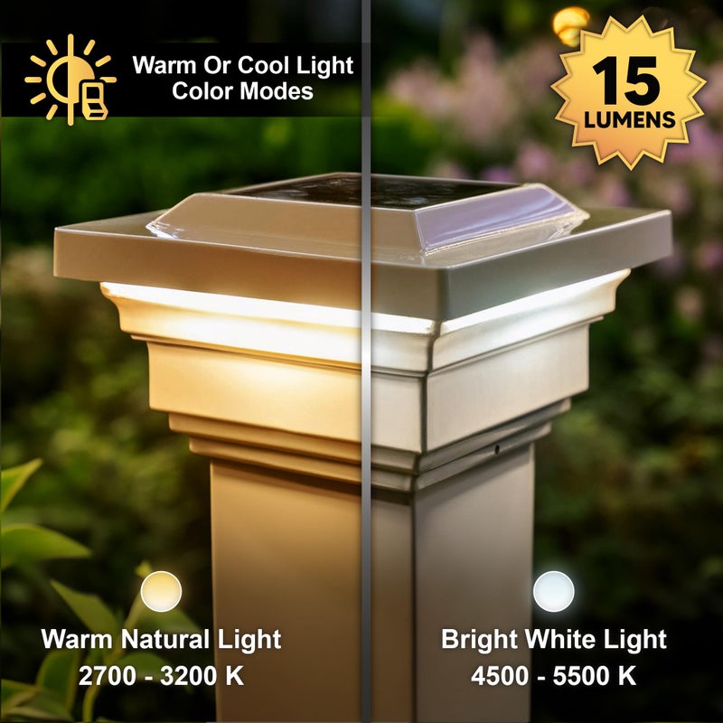 Classy Caps SL078T 4x4 Regal Solar Post Cap - 2 Pack, Tan â€“ High-Performance Solar LED Lights, Durable Tan PVC (Vinyl) Construction, Weather-Resistant, Ideal for Outdoor Posts, Warm & Cool Light Modes - Image 4